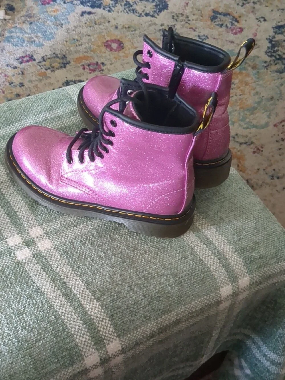 Dr. Martens Pink Glitter Combat Boots with Black Trim